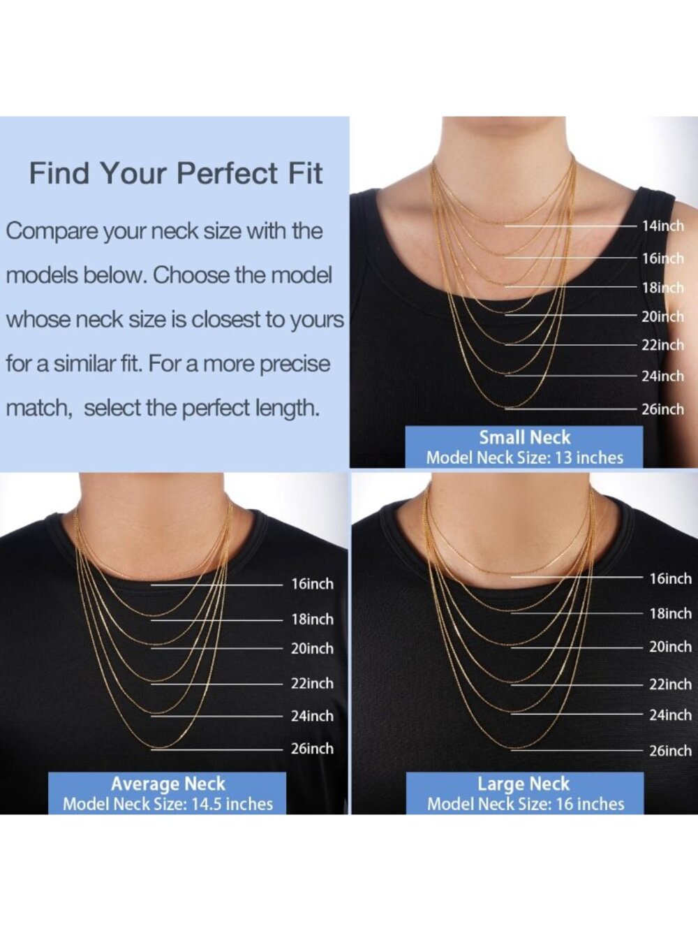 14K Gold Plated Sterling Silver Chain Necklace for Women, Adjustable Length - Picture 3 of 5
